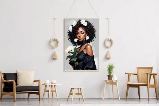 Black Girl with White Flower Wall Art - beink online art store