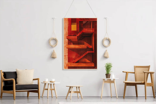 Red Stairs in Modern Building Wall Art - beink online art store