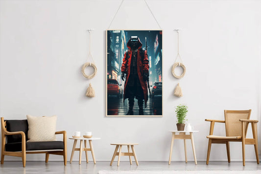 Cyberpunk Warrior In Urban Scenery Anime Wall Art - beink online art store