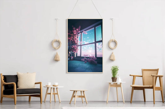 Surreal and Mystical View With Pink Blooming Cherry Trees Anime Wall Art - beink online art store