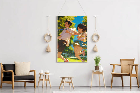 Anime style Boy and Girl Couple Running Wall Art - beink online art store