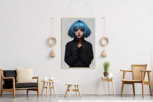 Anime Girl with Blue Hair Wall Art - beink online art store