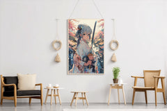 Girl Wearing Kimono Japanese Traditional in Garden Anime Wall  Art