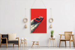 Red Sports Car & Red Background Wall Art