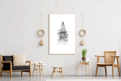 Clock Tower Black & White Wall Art