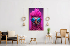 Purple Color Bird Wearing Glasses Wall Art