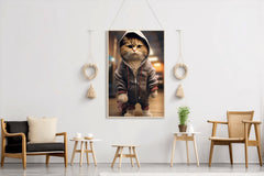 Cute Cat Wearing Jacket Animal Wall Art