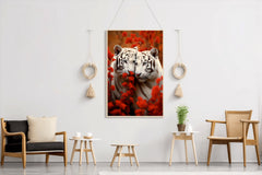 Wild White Tiger With Leaves Wall Art