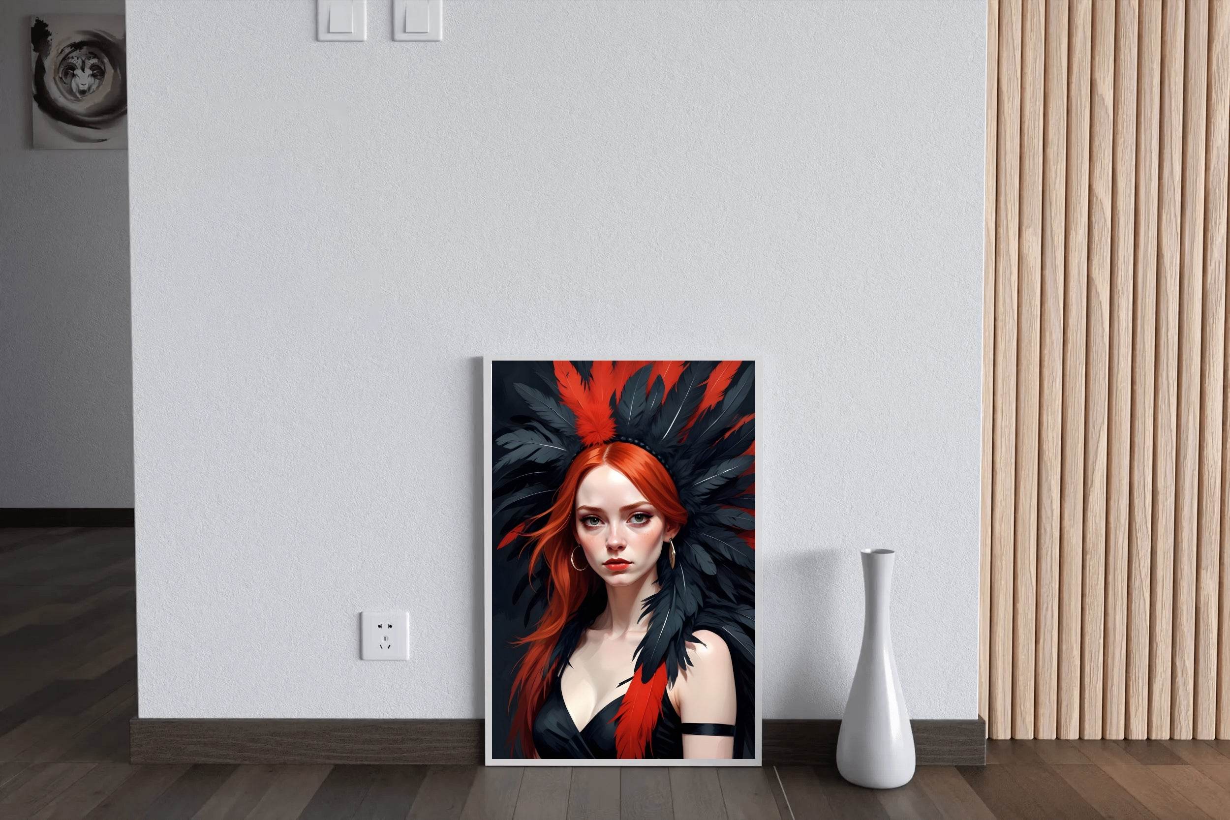 Red Hair Lady with Black Dress Wall Art - beink online art store