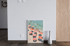 Painting People On The Beach With Umbrellas Wall Art