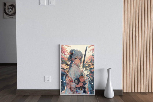 Girl Wearing Kimono Japanese Traditional in Garden Anime Wall Art - beink online art store