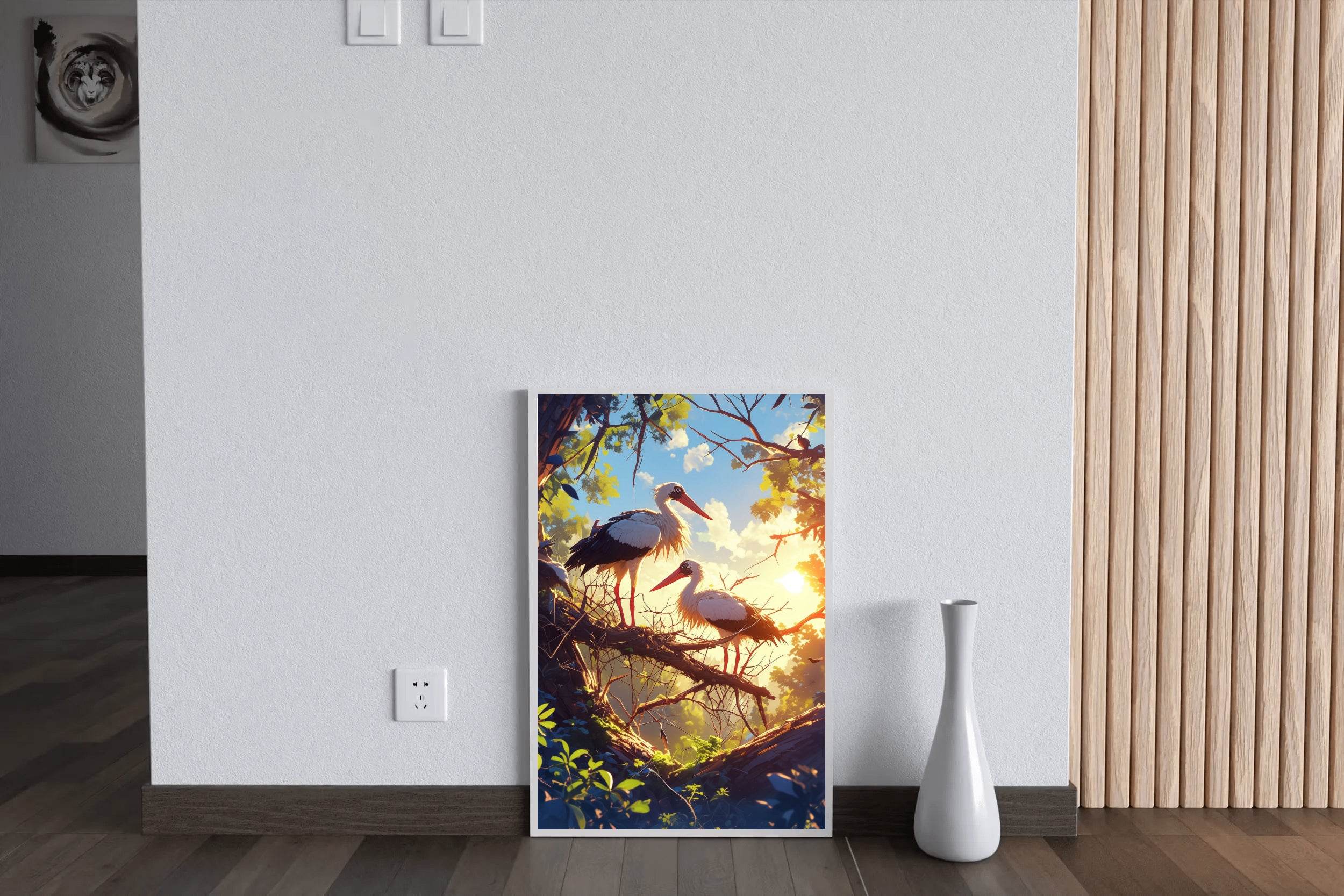 Painting of Beautiful Stork Pair Wall Art - beink online art store