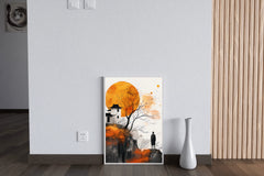 Orange Moon and Ancient House Wall Art