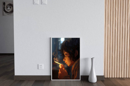 Anime Style Character With Cigarette Wall Art - beink online art store