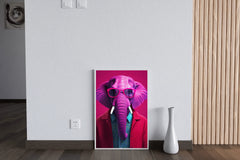 Pink Painted Elephant With Glasses Animal Wall Art