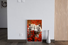 Wild White Tiger With Leaves Wall Art