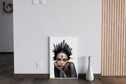 Native American Woman with Feather Wall Art - beink online art store