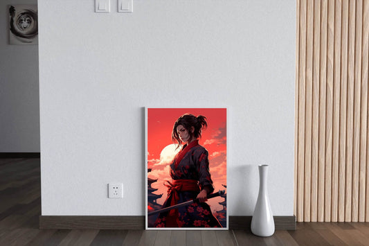 Young Ninja Girl on japan Monument Background Anime Wall Art - beink online art store