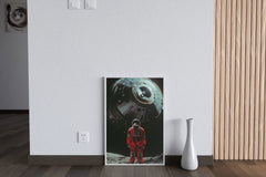 An astronaut in a space suit with the alien spaceship in the background - beink online art store