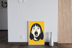 Crying Girl With Yellow Background Wall Art