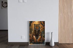 Painting of Lion Sitting in Jungle Wall Art