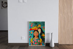 Girl and Macaw in Tropical Rain Forest Art