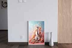 Pink Violin Among Flowers Wall Art