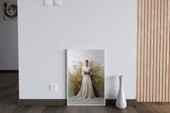 White Wedding Dress In Wheat Field Wall Art