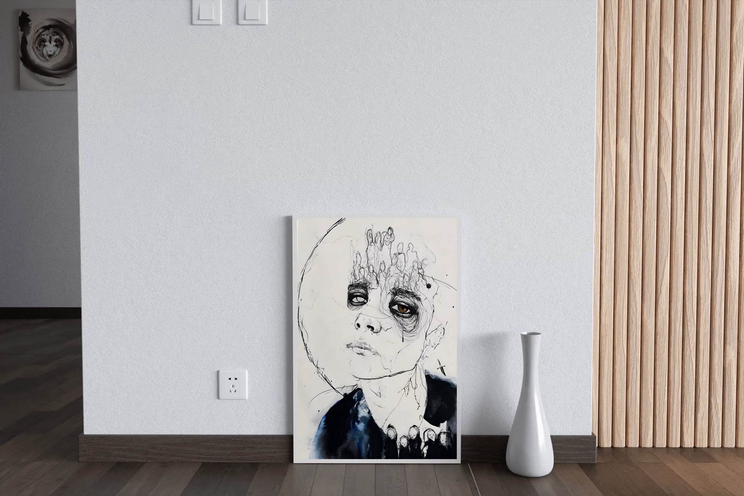 Watercolor Face Picture of Overburden Mind Wall Art - beink online art store