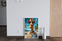 Painting of Funny Giraff Wearing Goggle and Cool Shirt