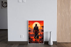 Sunset Style Portrait of Traditional Japanese's Samurai Character Anime Wall Art