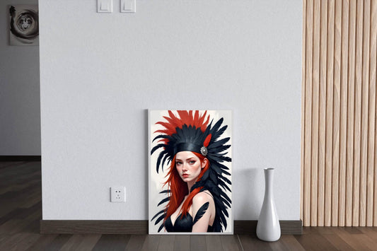 Orange Hair women with Black and Orange feather Wall Art - beink online art store