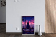 Evening Cityscape Neon Lights Lofi Style and Moody Anime Wall  Art