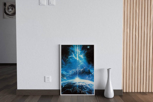 A painting of a planet and a light beam - beink online art store