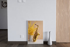 Golden Saxophone Next To Yellow Flowers Wall Art