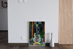 Augustic Guitar With Neon Wall Art