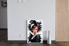 Women Character Red Hair with Black Feather Hat Wall Art - beink online art store