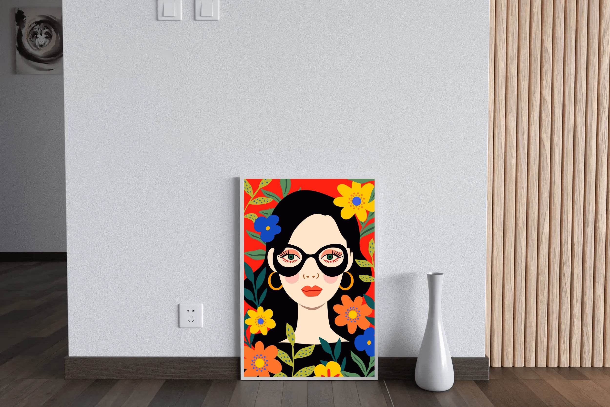 Painting Of a Girl With Glasses In Flowers Art - beink online art store