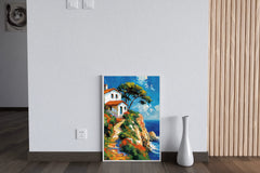 Painting Of Beach House On Cliff Wall Art