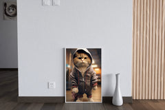 Cute Cat Wearing Jacket Animal Wall Art