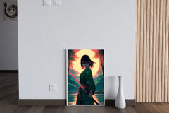 Anime Girl With katana In Forest Sunset Anime Wall Art