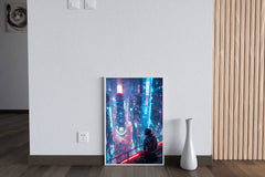 Cyberpunk City Street Neon Lights Wall Art