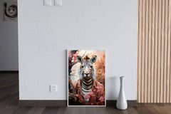 Watercolor Zebra with Flowers Animal Wall Art