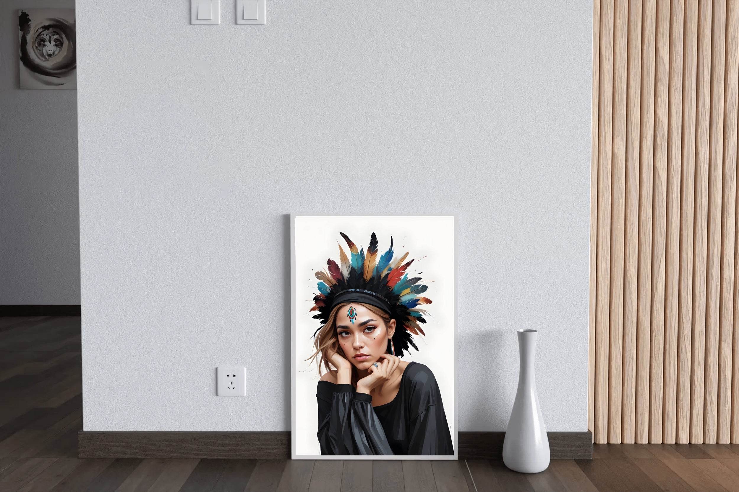Lady with Brown Hair Feather Hat Wall Art - beink online art store