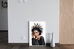 Lady with Brown Hair Feather Hat Wall Art - beink online art store