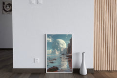 A planet in a space and big moon in a blue sky wall artwork - beink online art store