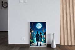 Anime scene of a Man and a Woman Walking Down Under the Moon Anime Wall  Art