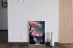 The Moon on The Horizon in Japanese's Town Anime Wall Art - beink online art store