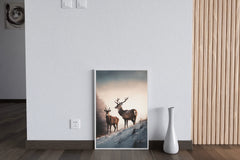 Pair of Red Deer Standing in Snow Wall Art