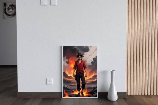 Monkey D. Luffy With Fire Background Anime Wall Art - beink online art store